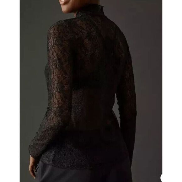 Anthropologie OB1565992 Women's Sz M Black Lace Layering Mock Neck L/S Top - Picture 8 of 8